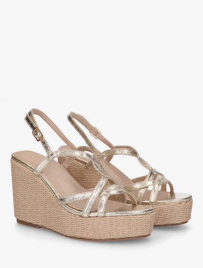 Sandales compensées à bride entrelacées - Or - 4