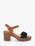 Sandales bi-matière à talon carré - Noir - 1