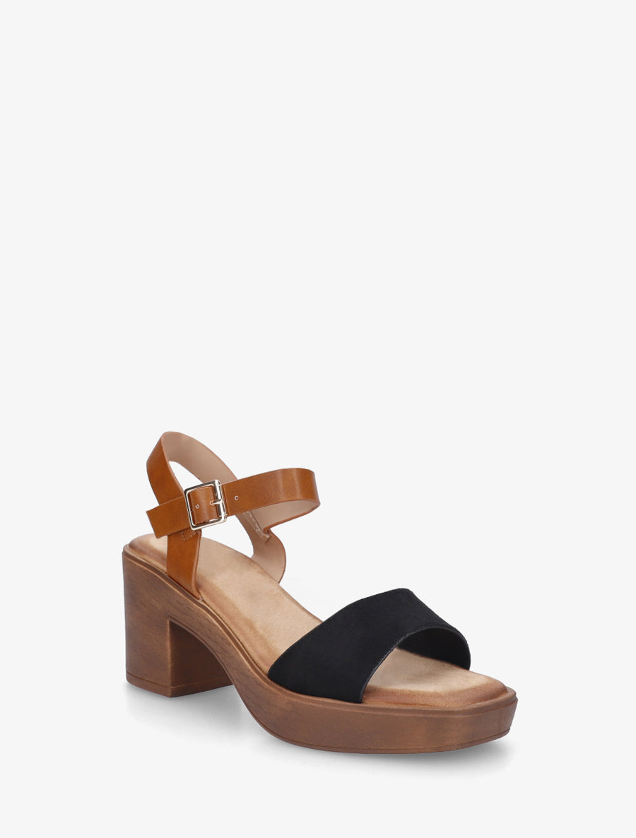 Sandales bi-matière à talon carré - Noir - 2