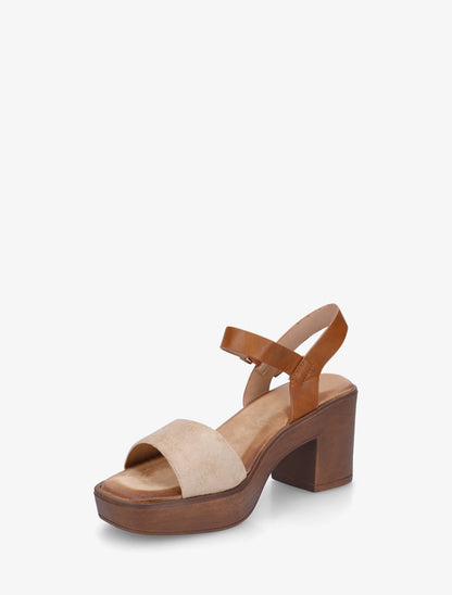 Sandales bi-matière à talon carré - Taupe clair - 3