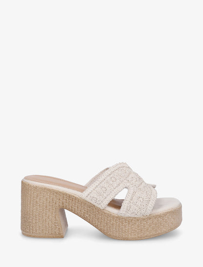 Mules à talon haut effet tissé - Beige - 1