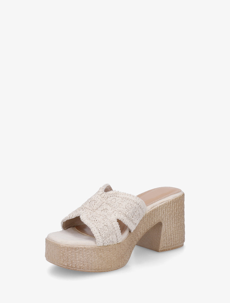 Mules à talon haut effet tissé - Beige - 3