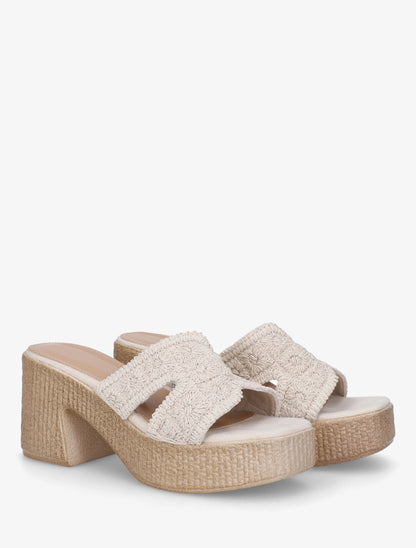 Mules à talon haut effet tissé - Beige - 4