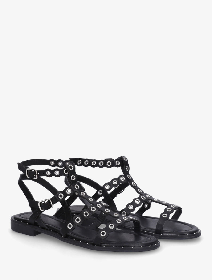Nu-pieds style spartiates à oeillets - Noir - 4