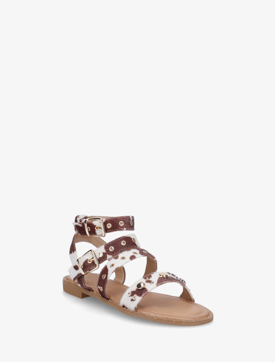 Nu-pieds motif vache à brides à oeillets - Marron - 2