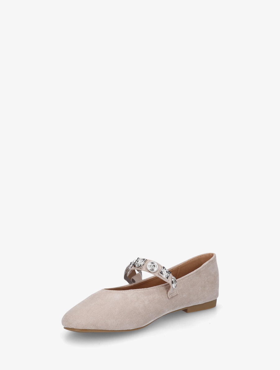 Ballerines en suédine à bride cloutée - Beige - 3