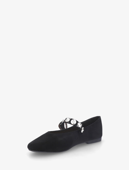 Ballerines en suédine à bride cloutée - Noir - 3