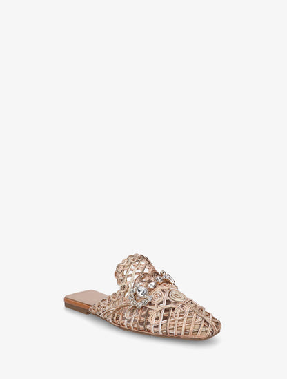 Mules en raphia à bijoux strassés - Beige rosé - 2
