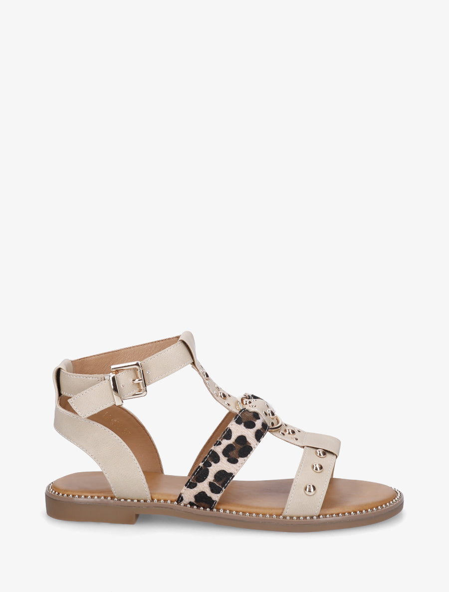 Nu-pieds cloutés en simili - Beige - 1
