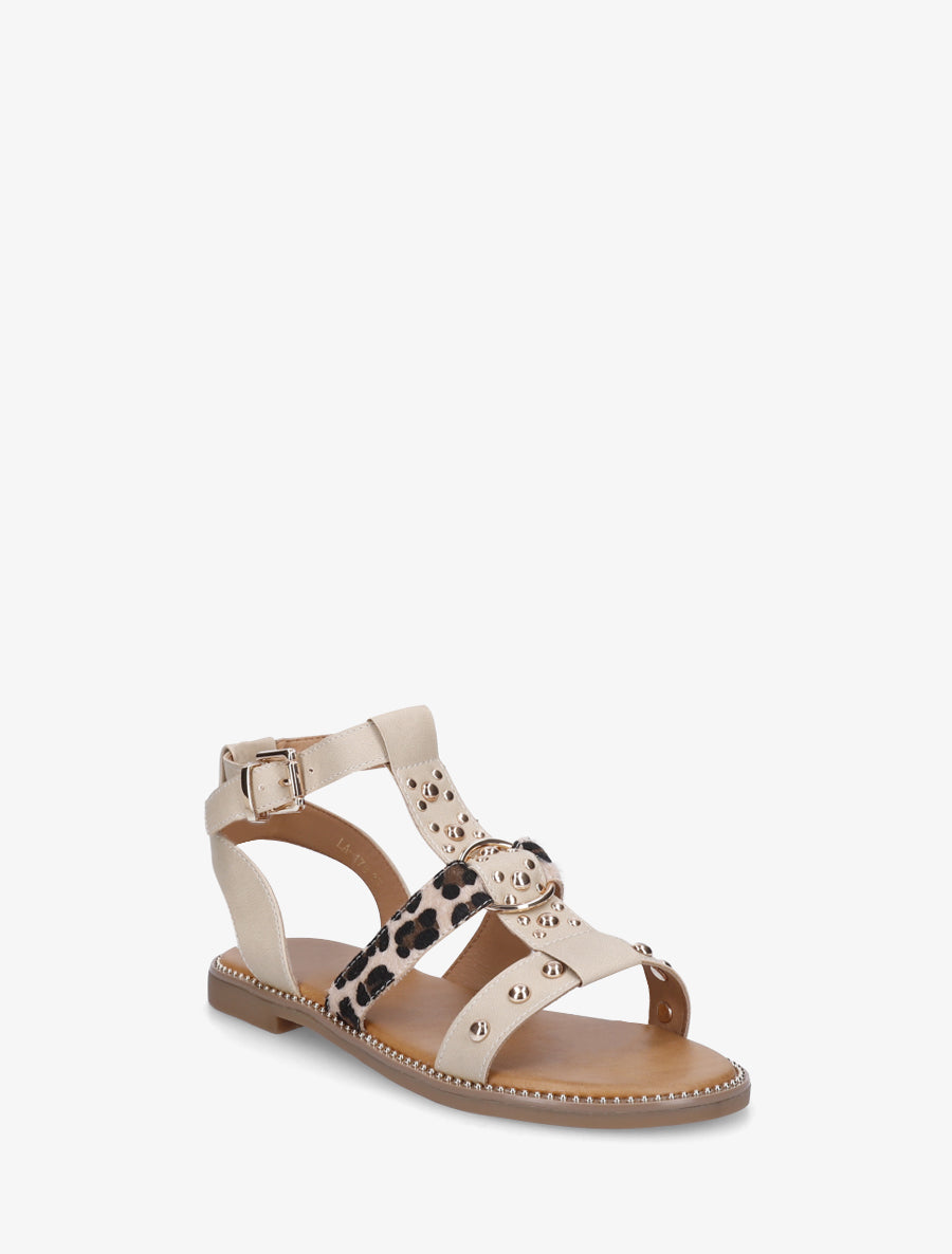 Nu-pieds cloutés en simili - Beige - 2