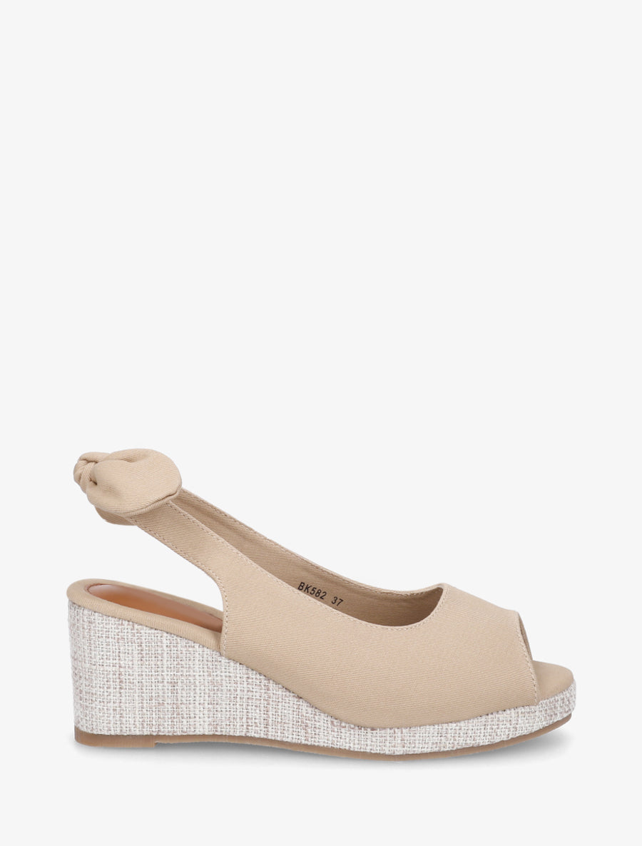 Sandales compensées à noeud décoratif - Beige - 1