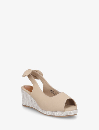 Sandales compensées à noeud décoratif - Beige - 2