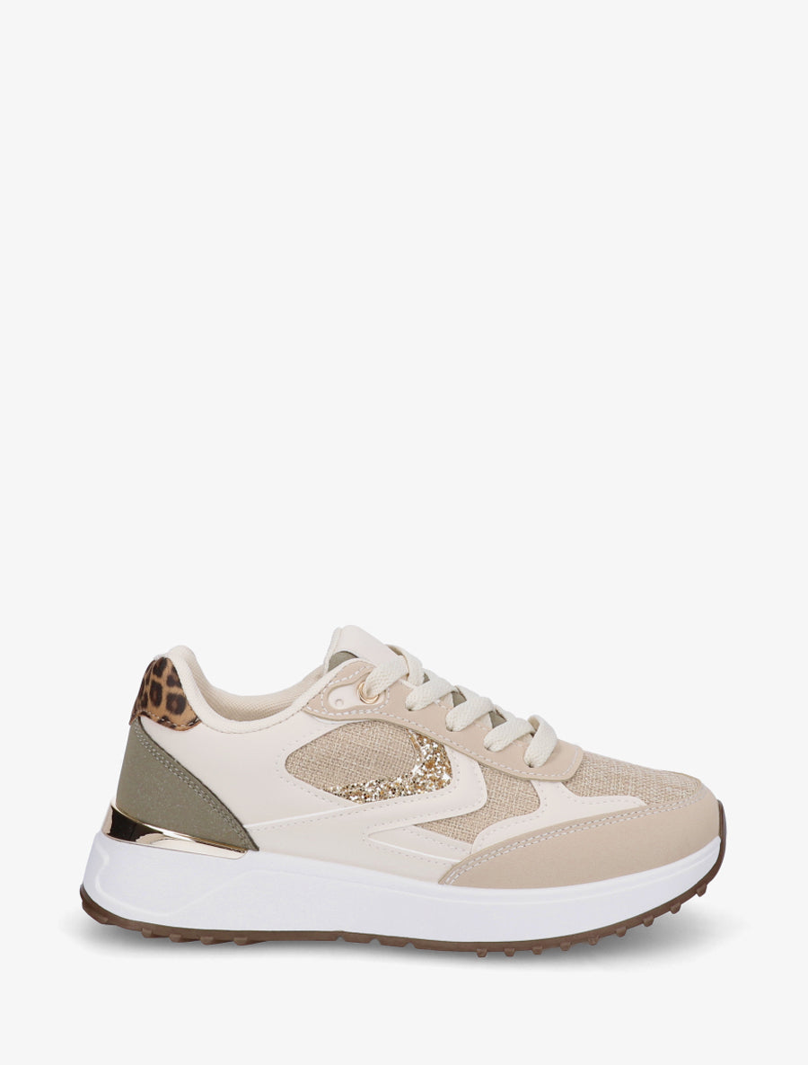 Baskets en simili et jute - Kaki/beige - 1