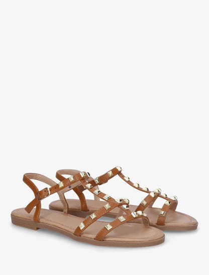Nu-pieds style spartiate à clous - Camel - 4