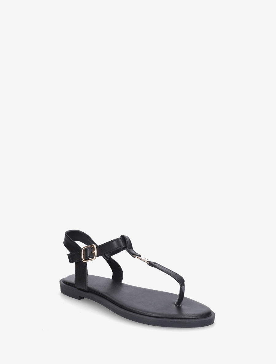 Nu-pieds à entredoigt et empiècement métal - Noir - 2