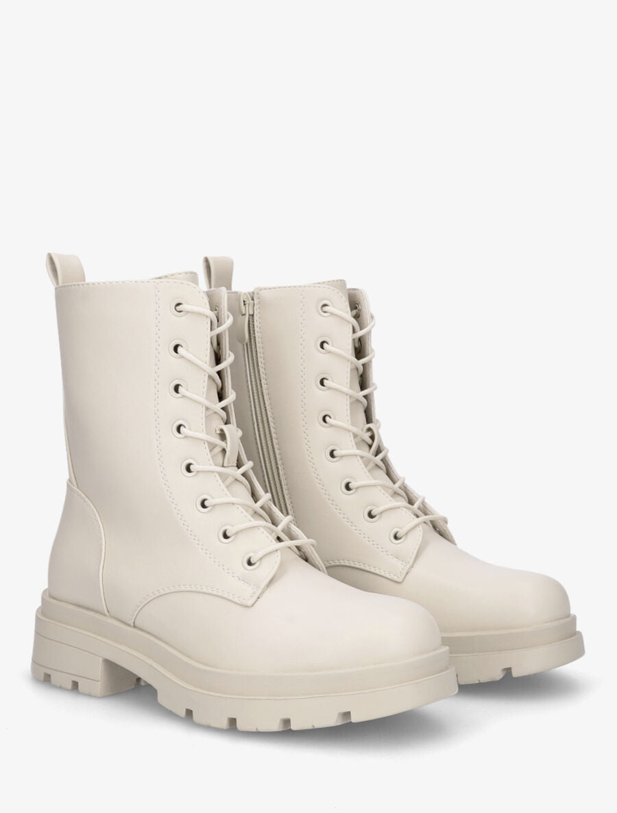 Bottines montantes à lacets - Beige - 4