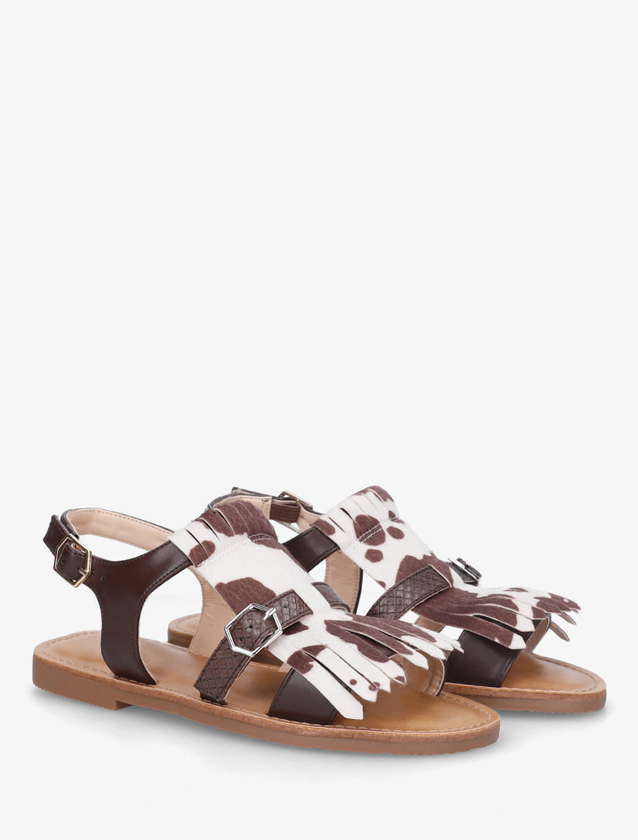 Nu-pieds frangés à double boucles - Marron - 4