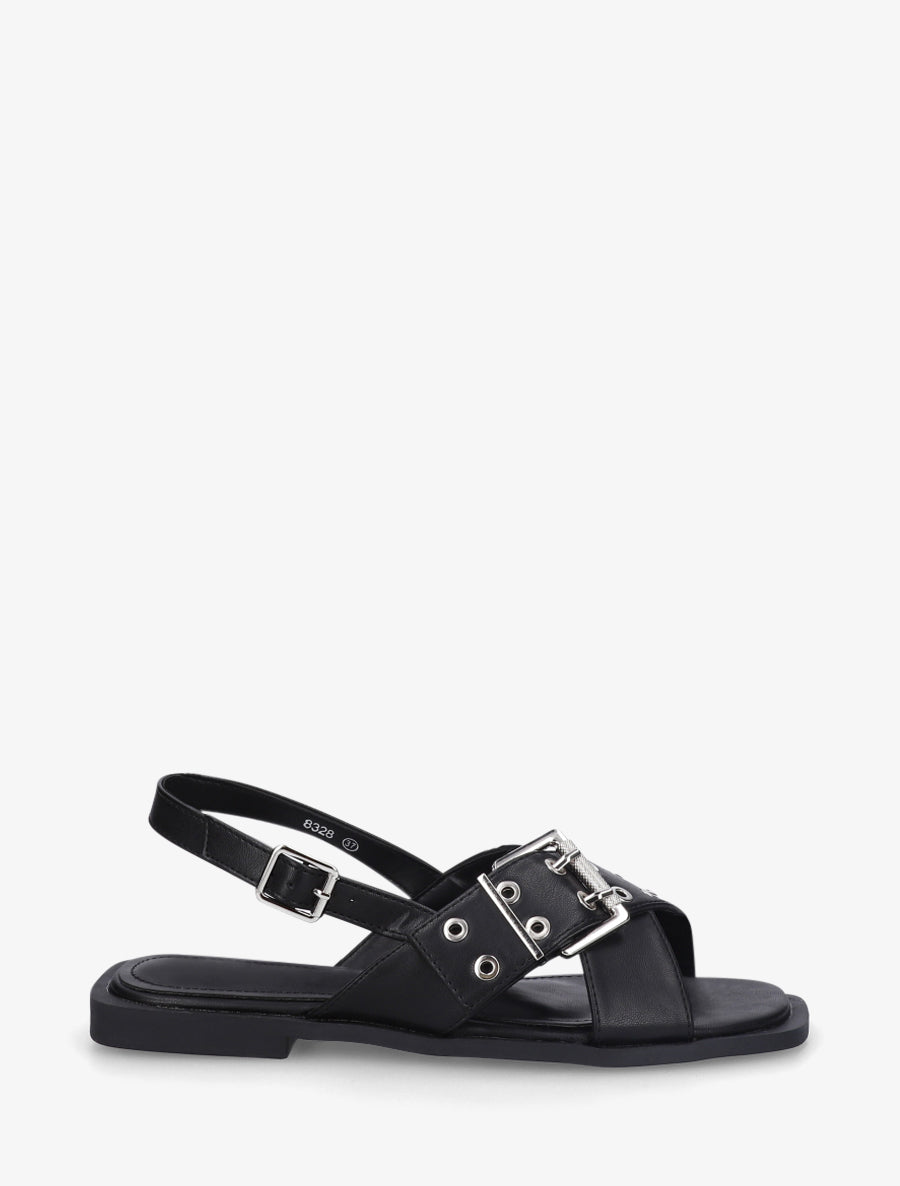 Nu-pieds en simili à brides croisées - Noir - 1