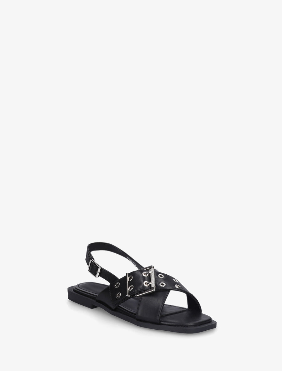 Nu-pieds en simili à brides croisées - Noir - 2