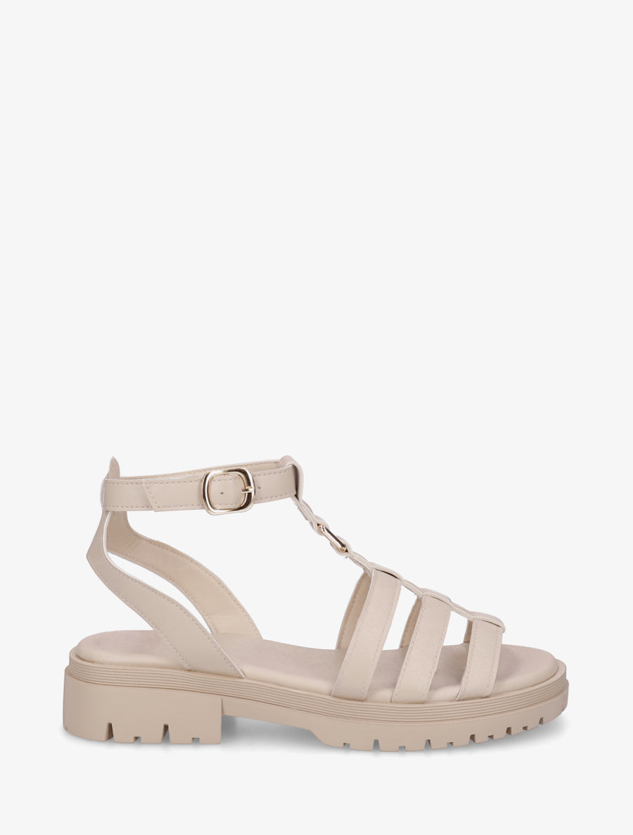 Nu-pieds style spartiates en simili - Beige - 1