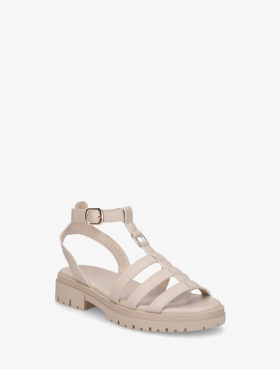 Nu-pieds style spartiates en simili - Beige - 2