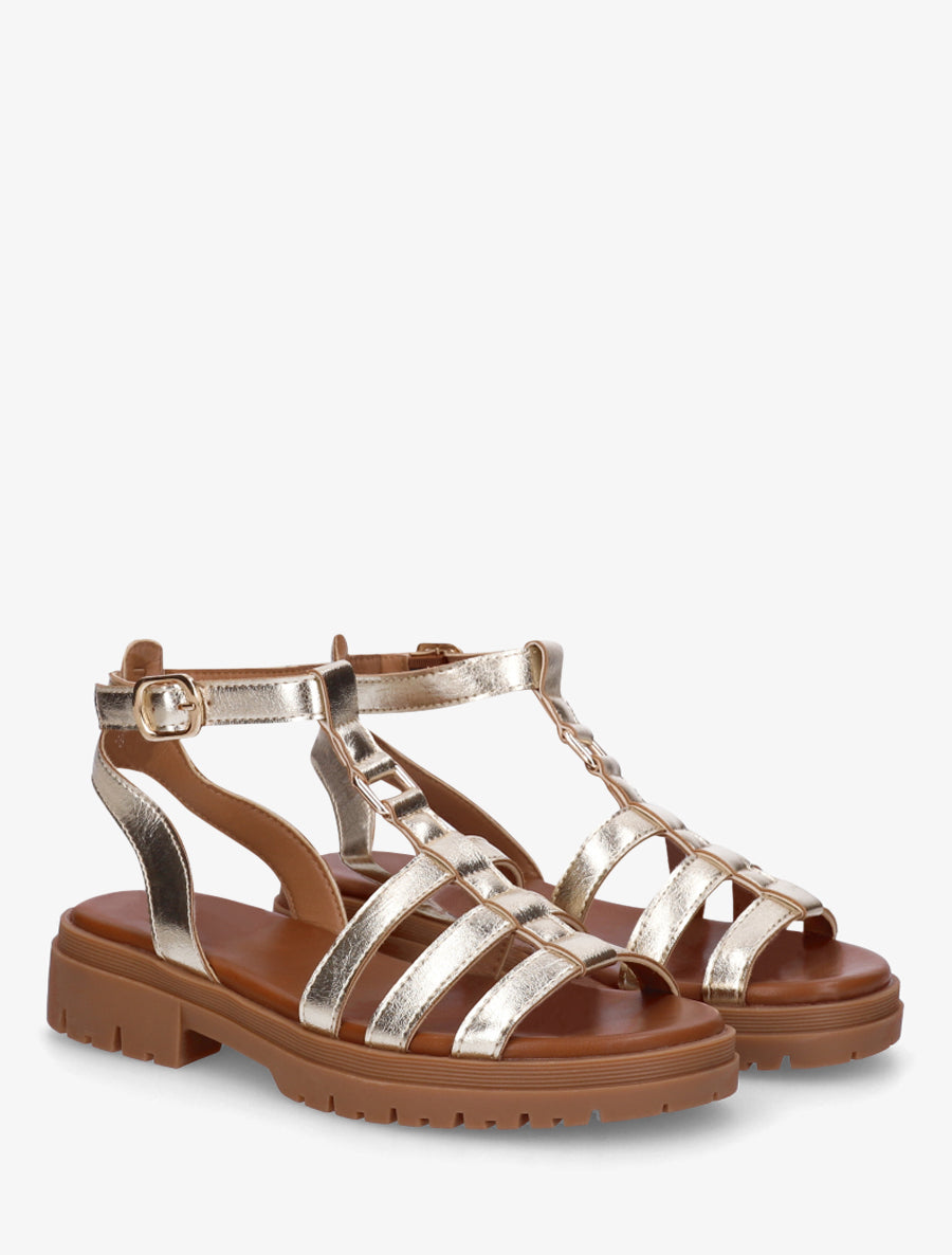 Nu-pieds style spartiates en simili - Or - 4