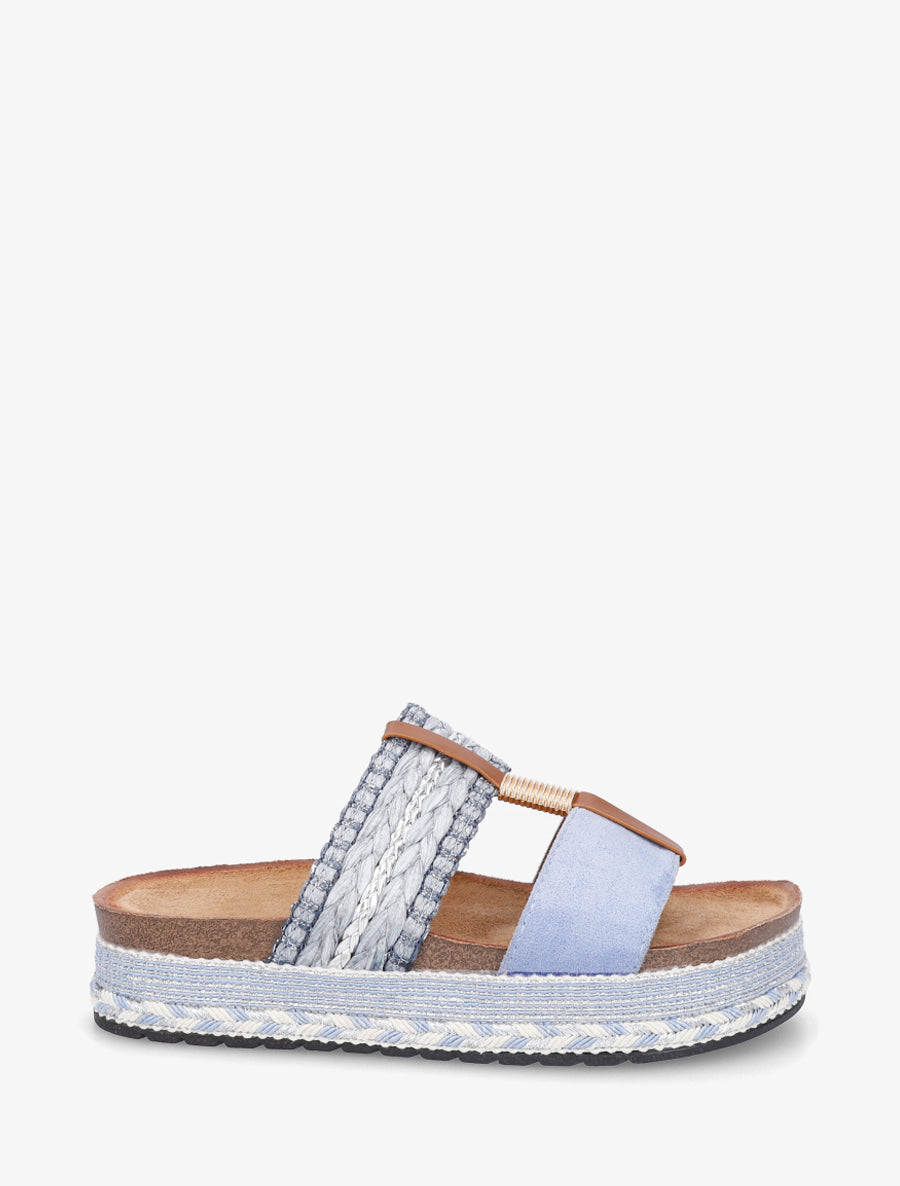 Mules fantaisies en raphia et suédine - Bleu pâle - 1