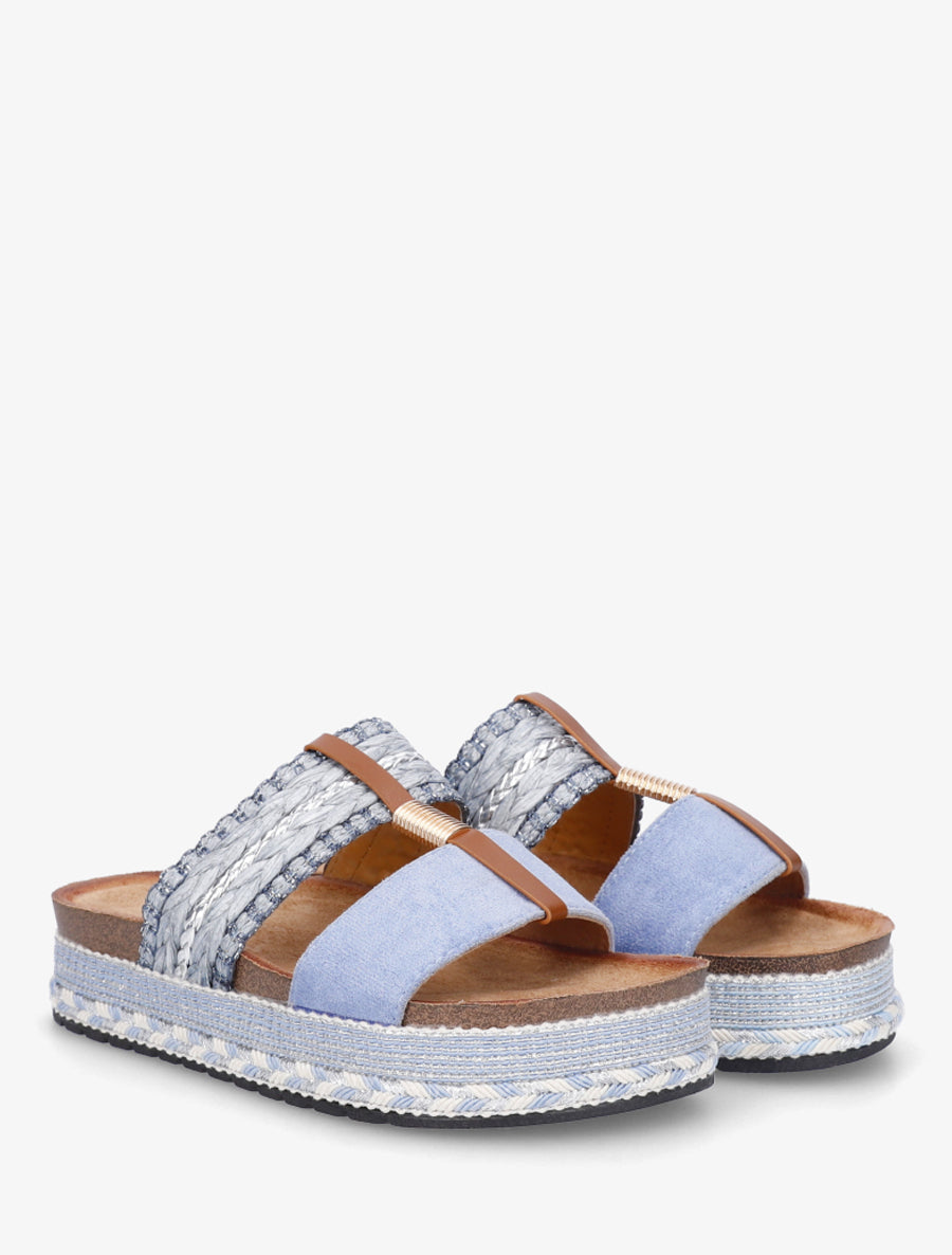 Mules fantaisies en raphia et suédine - Bleu pâle - 4