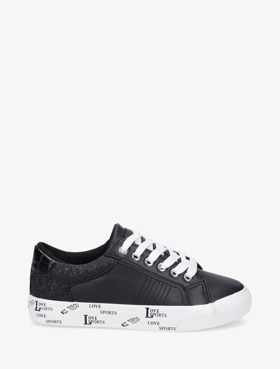 Sneakers en simili à flocage - Noir - 1