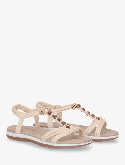 Sandales à empiècement perles en bois - Beige - 4