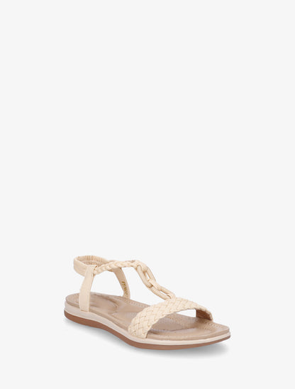 Sandales tressées à empiècement bijoux style jade - Beige - 2