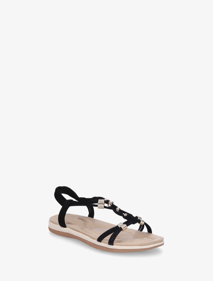 Sandales à bride élastiquée et perles - Noir - 2