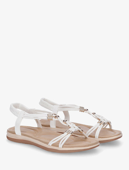 Sandales à bride élastiquée et perles - Blanc - 4