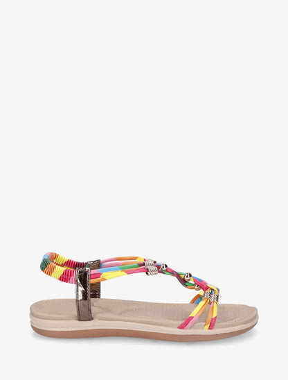 Sandales à bride élastiquée et perles - Rose - 1
