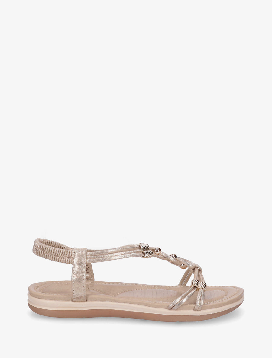 Sandales à bride élastiquée et perles - Or - 1