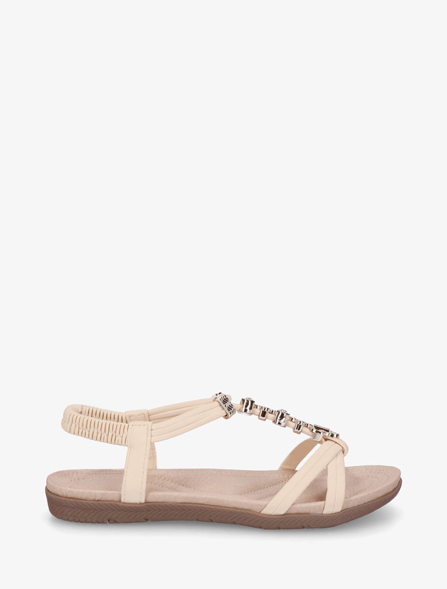 Sandales à empiècement métaux strassés - Beige - 1