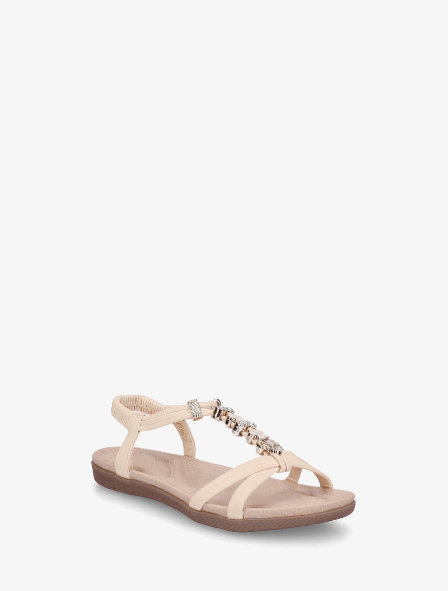 Sandales à empiècement métaux strassés - Beige - 2