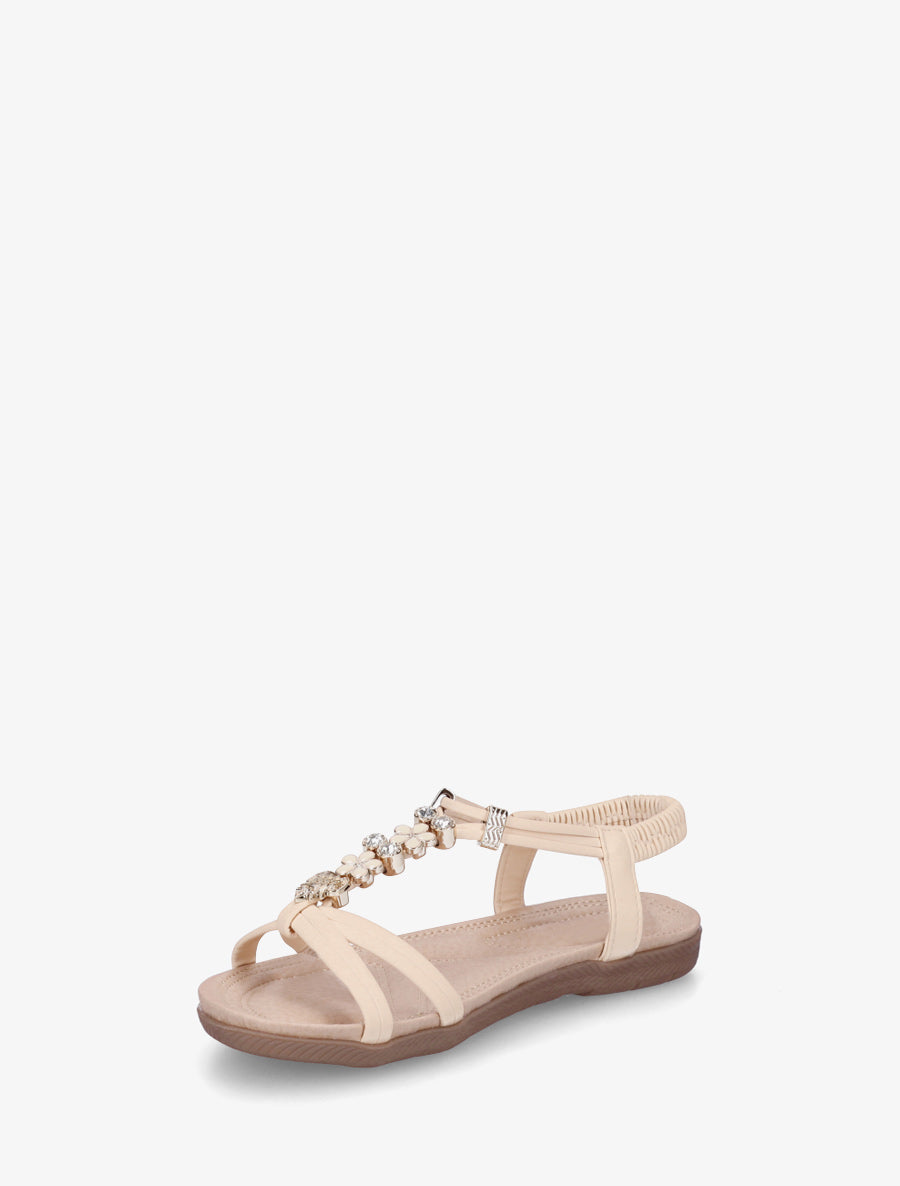 Sandales à empiècement métaux strassés - Beige - 3