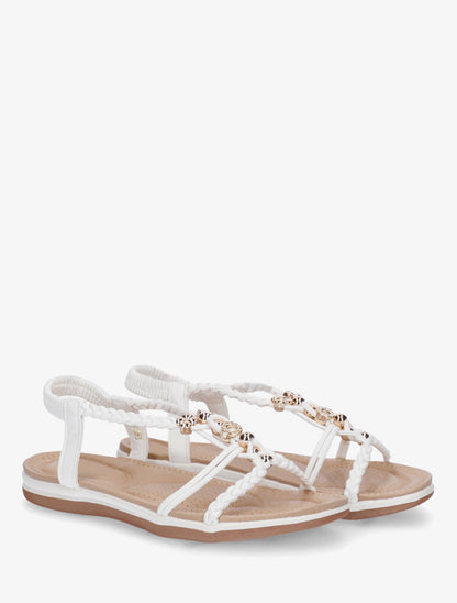 Sandales à empiècement bijoux et cheville élastiquée - Blanc - 4