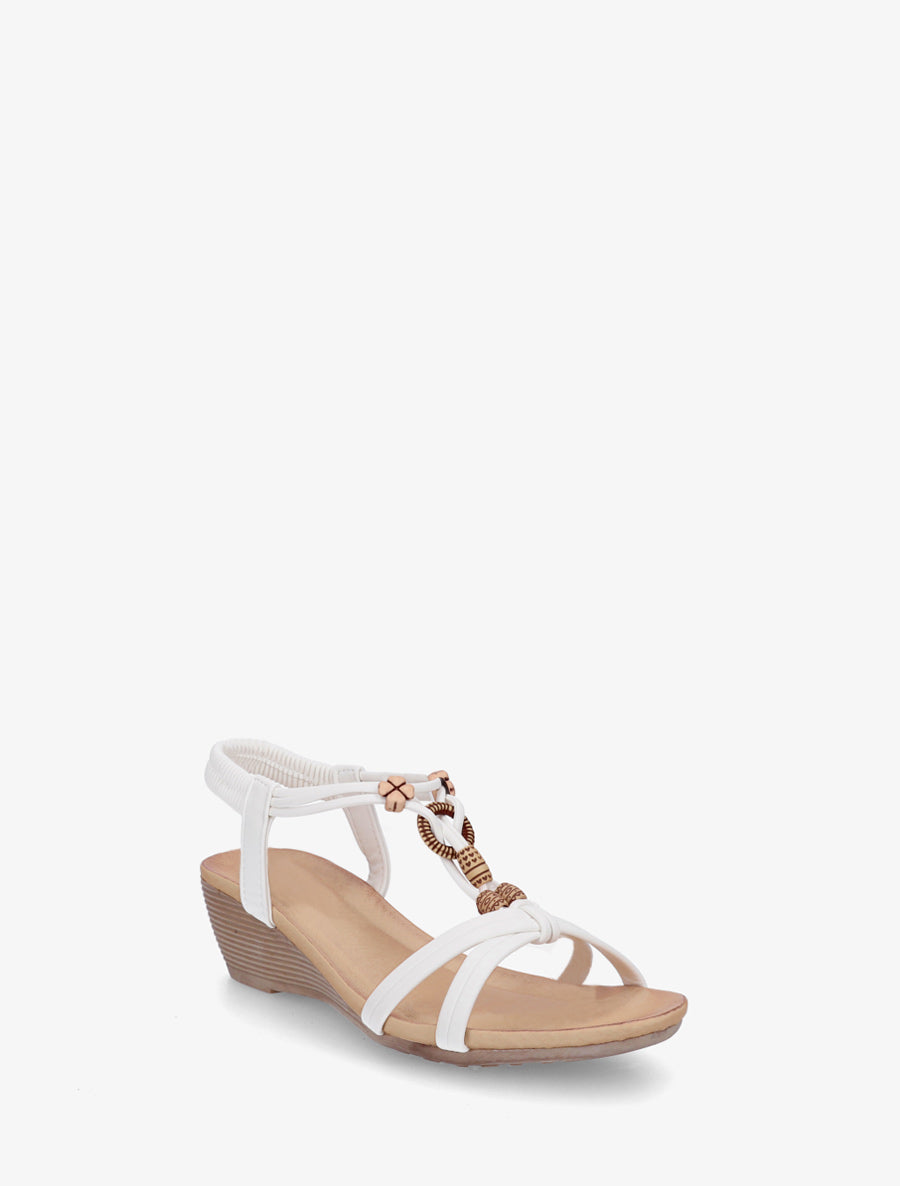 Sandales compensées à perles et bride en T croisée - Blanc - 2