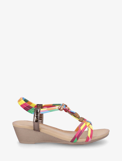 Sandales compensées à perles et bride en T croisée - Rose - 1