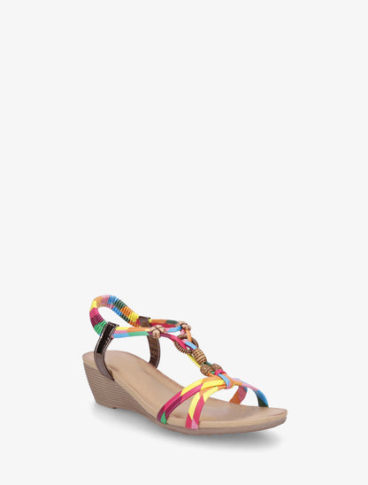 Sandales compensées à perles et bride en T croisée - Rose - 2