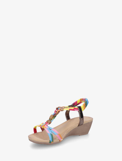 Sandales compensées à perles et bride en T croisée - Rose - 3