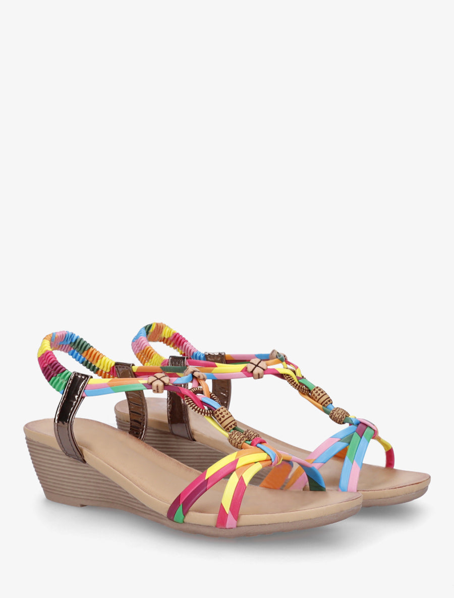 Sandales compensées à perles et bride en T croisée - Rose - 4