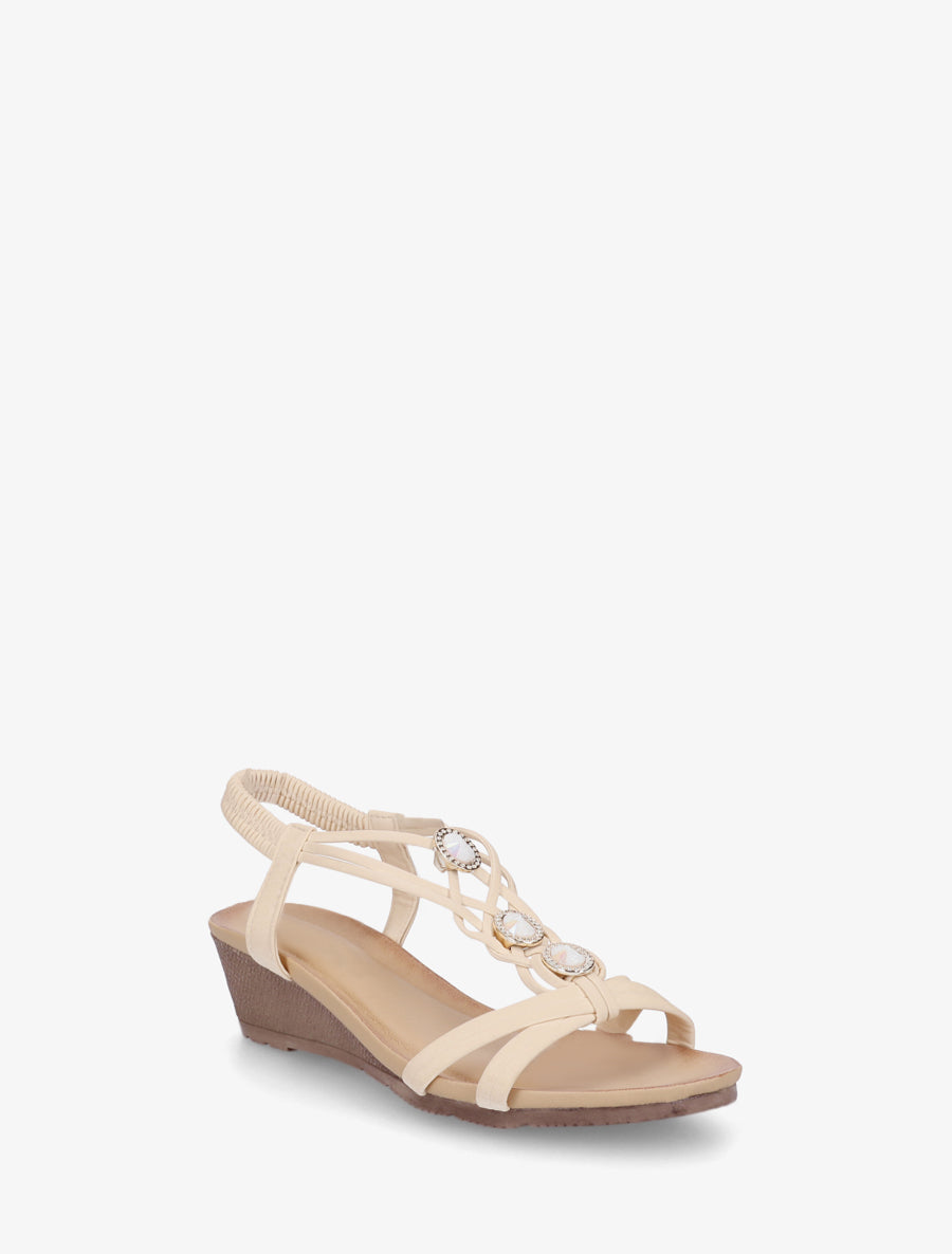 Sandales à empiècement bijoux - Beige - 2