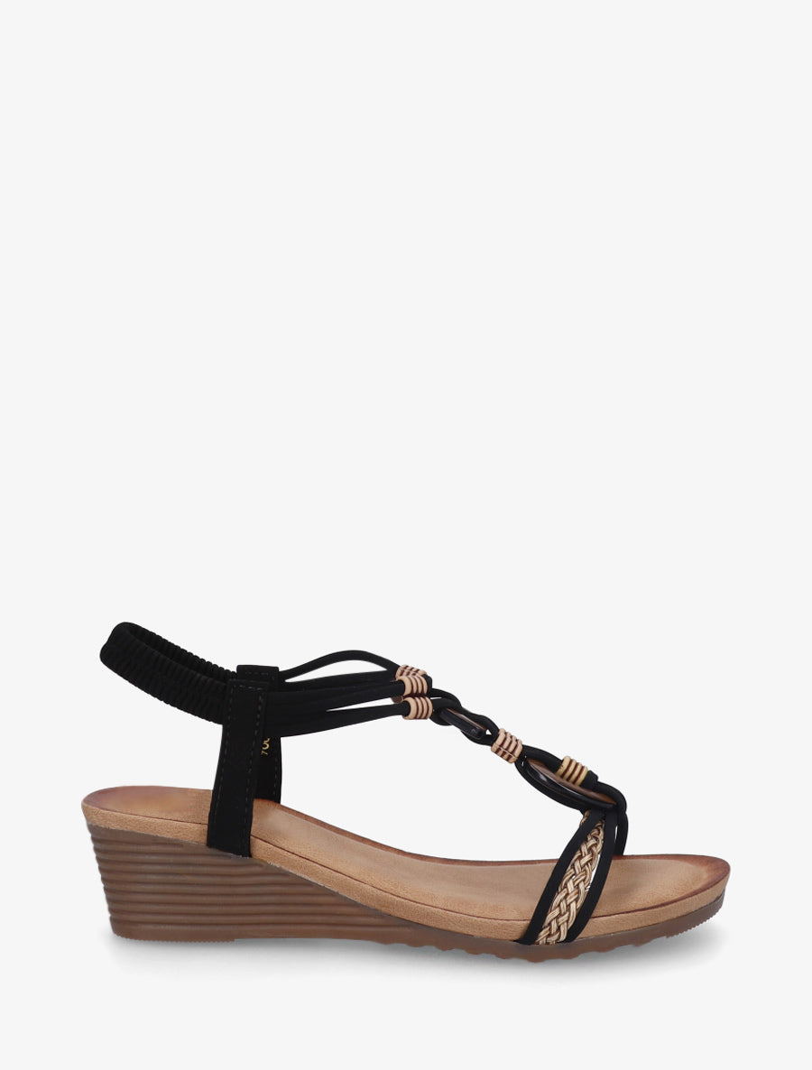Sandales compensées à empiècement bijoux en bois - Noir - 1