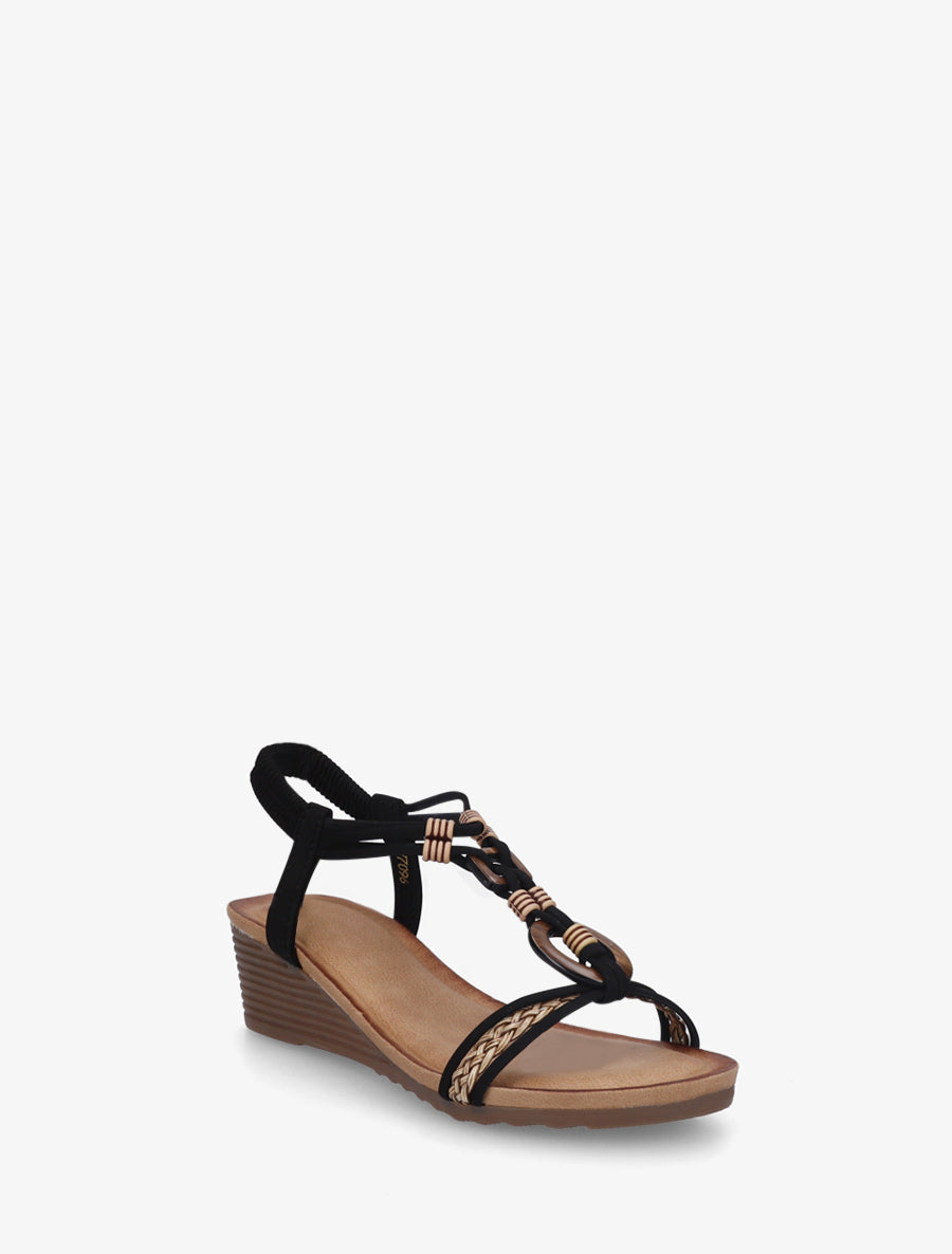 Sandales compensées à empiècement bijoux en bois - Noir - 2