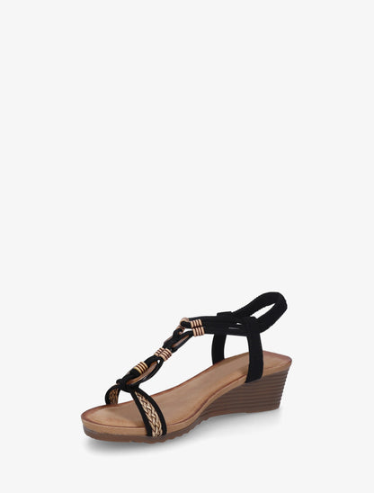 Sandales compensées à empiècement bijoux en bois - Noir - 3