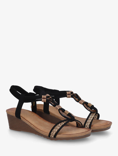 Sandales compensées à empiècement bijoux en bois - Noir - 4