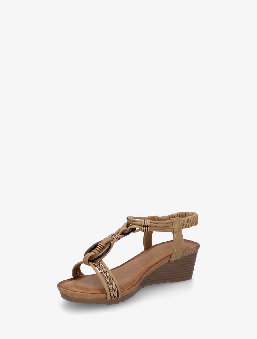Sandales compensées à empiècement bijoux en bois - Taupe - 3